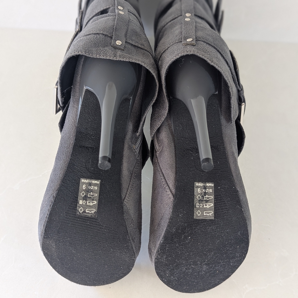 Michael Antonio Charcoal Heeled Boots with Buckle Accents - Picture 7 of 8